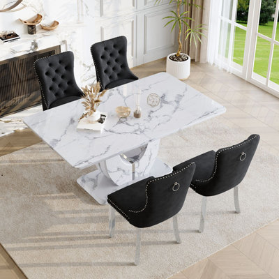 63" Dining Table Set with 4 Luxury Faux Leather Dining Chairs