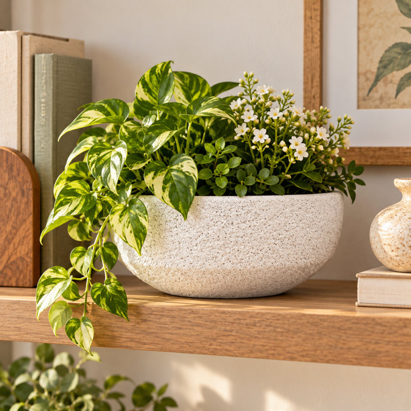 Astrid Low White Textured Pot, 3.5" H x 7.1" W x 7.1" D