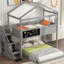 Lit simple superposé au-dessus d'un lit double gris avec rangement pratique et option d'escalier pratique-965756655