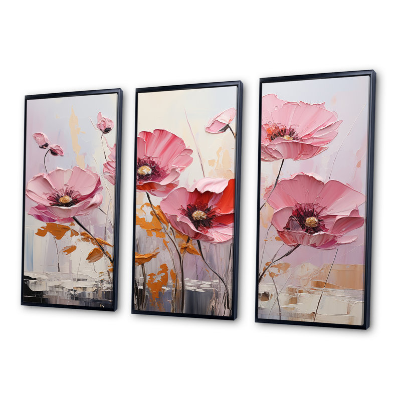 Vivid Poppy Minimalisme Moments - ensemble d'art sur toile coquelicots, Cadre flottant noir, H 40 po x l 60 po x P 1 po