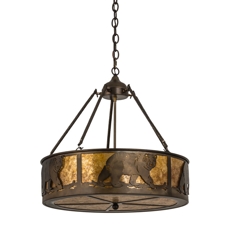 Adirondack Inspired Amber Mica & Copper 4-Light Drum Pendant