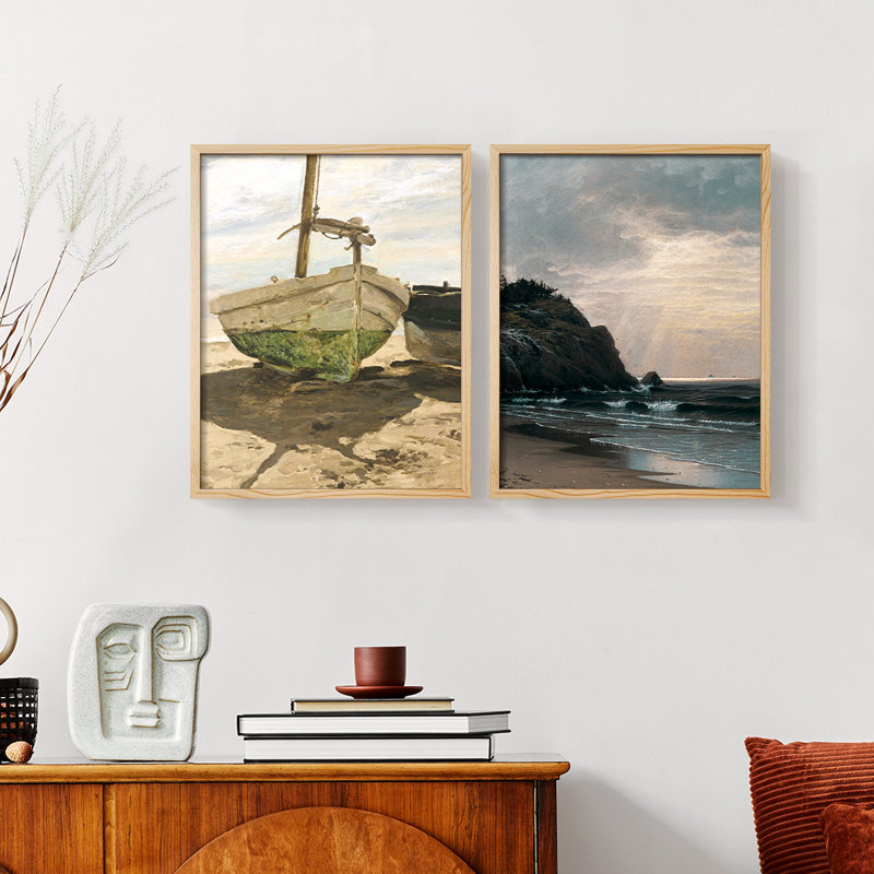 Vintage nAUTICAL II - estampe numérique encadrée - ensemble de 2, Naturel, H 23 po x l 58 po