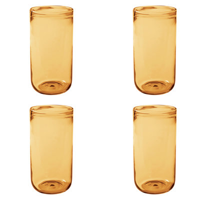 Bloomhouse Sayulita Spring 8 Piece Hand Made 21 OZ Amber Colored Glass Tumbler Set W/ Coasters