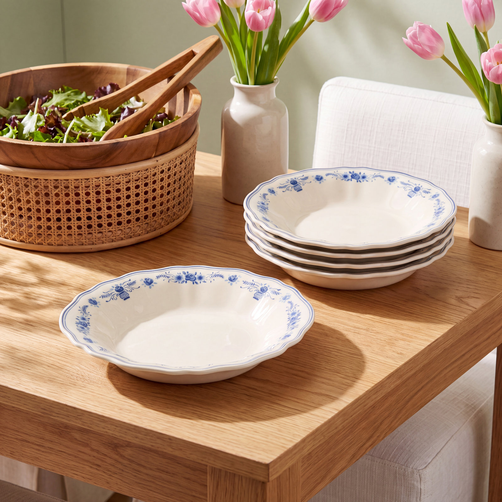 Vila Stoneware Pasta Bowl, Beige/Blue