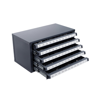Organisateur de foret # 1 à # 60, distributeur à cinq tiroirs avec rangement empilable, armoire de rangement en acier gris lisse et silencieuse, poignées Grip Comfort