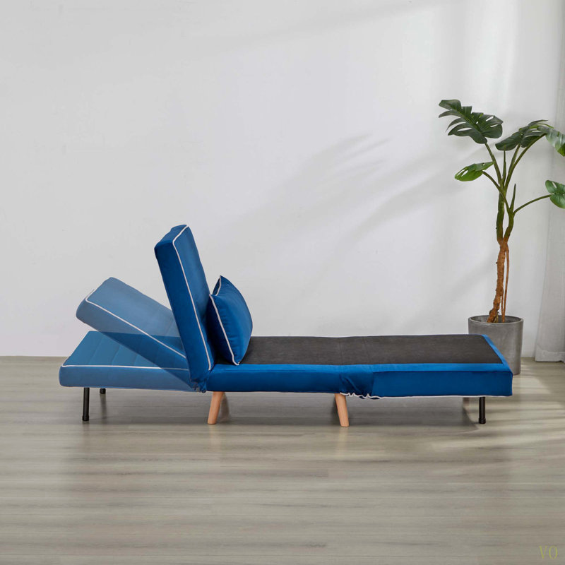 Fauteuil-lit moderne en velours pliable avec passepoil - dossier réglable à 3 positions, se transforme en lit en 10 secondes, comprend un oreiller et un canapé-lit bleu pour économiser de l'espace