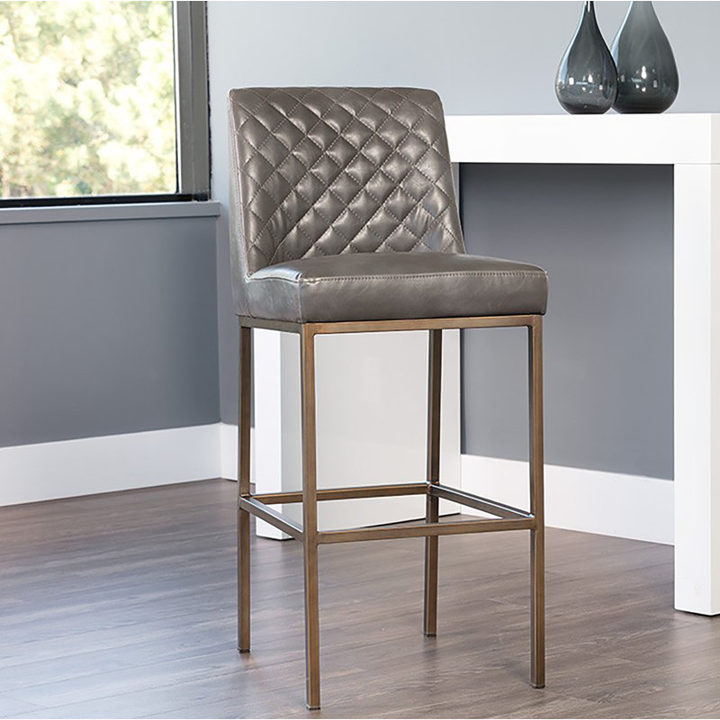 Tabouret de comptoir rembourré avec cadre en métal Mcowenen - gris, Gris, Tabouret de bar (siège d'une hauteur de 30 po)