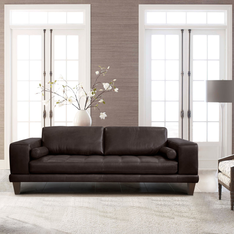 Randolph Upholstered 93.7'' Sofa, Espresso Genuine Leather