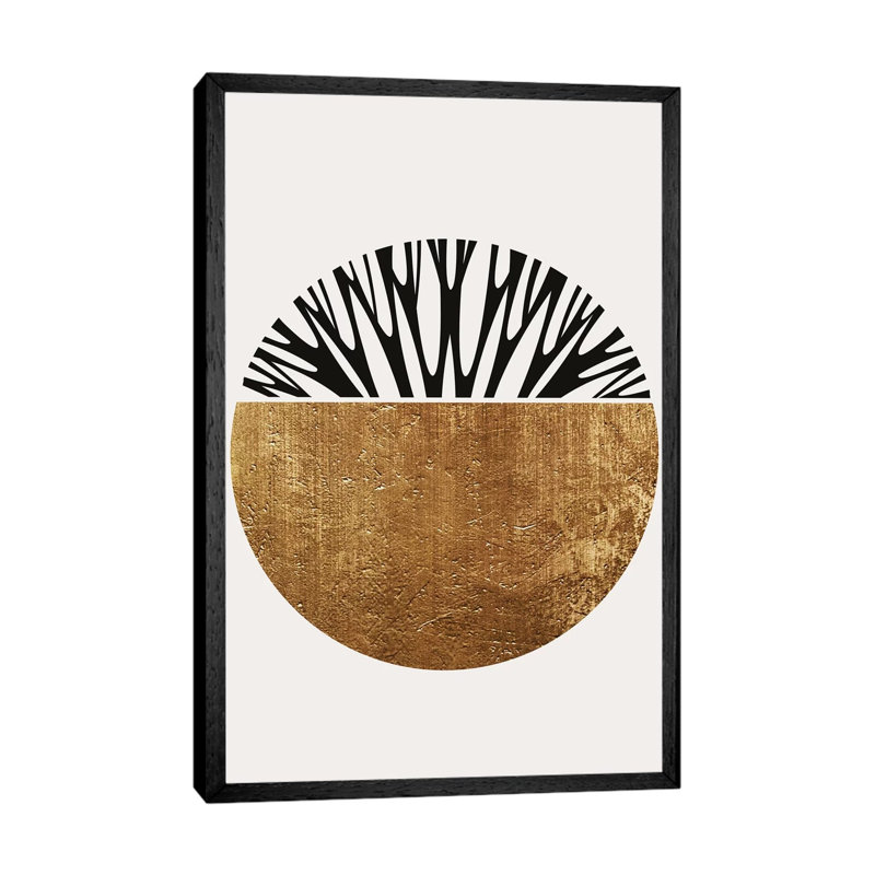 Abstractika - Gold 1 Piece Wall Art on Canvas, 101.6cm H x 66.04cm W x 3.81cm D, Black Floater Framed