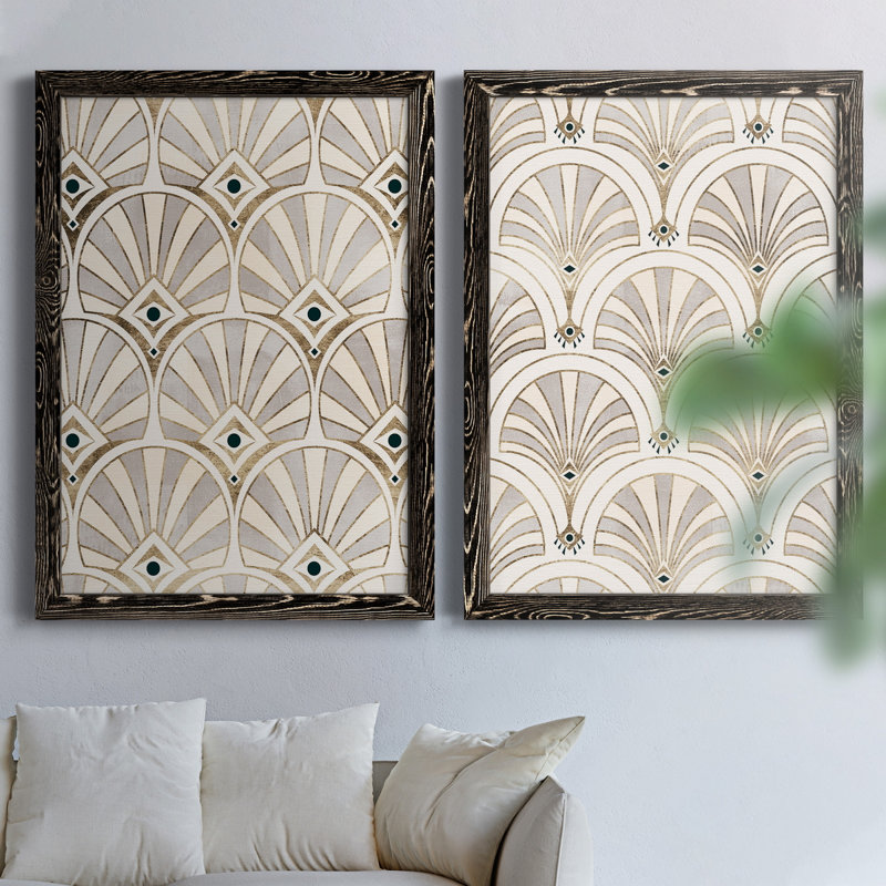 Deco Patterning I - 2 pièces, ensemble de reproductions d'art sur toiles, Toile avec cadre noir