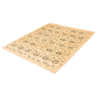 Tapis ivoire en laine noué à la main de conception unique 8 pi 2 po x 10 pi New Age Hermangomez