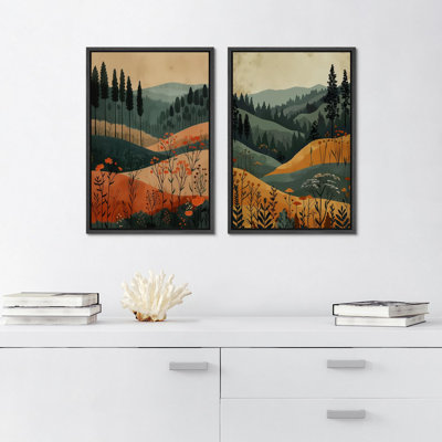 «Serene Wilderness Forest In Warm Tones», art moderne de décoration murale, nature nordique, impression sur toile, 2 pièces