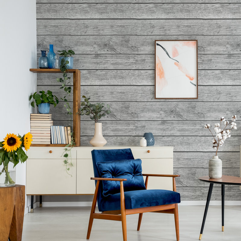 Panneau de papier peint amovible Natka Shiplap, Gris