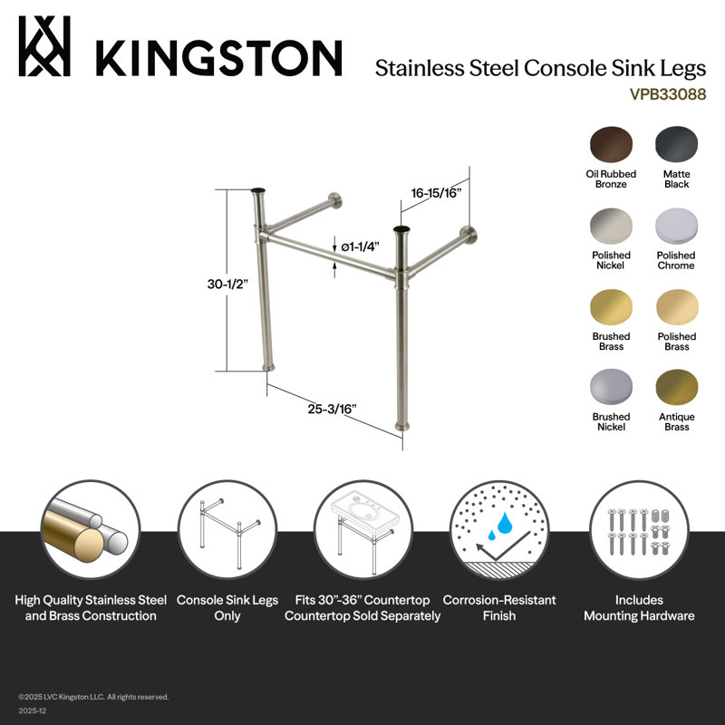 Kingston Brass Fauceture Stainless Steel Console Sink Legs, Antique Brass