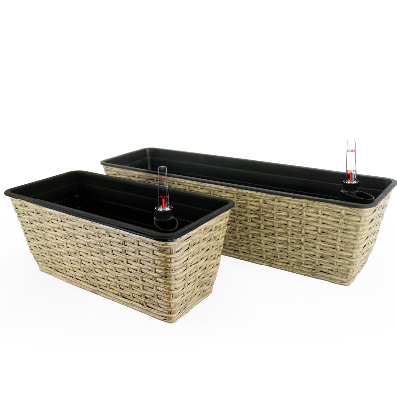 2 Brown Self-Watering Planters - Hand Woven For Indoor & Outdoor Gardens Odorless, Light Brown