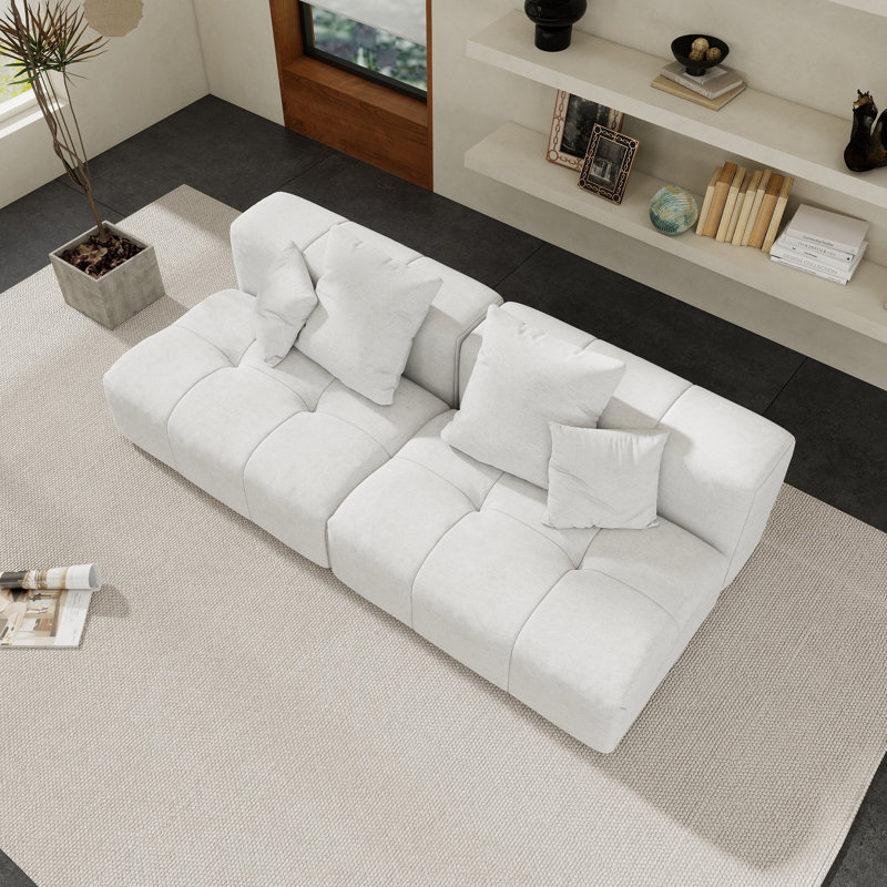 Canapé modulaire en tissu de lin 2 pièces Kay Boneless Crumley, Blanc