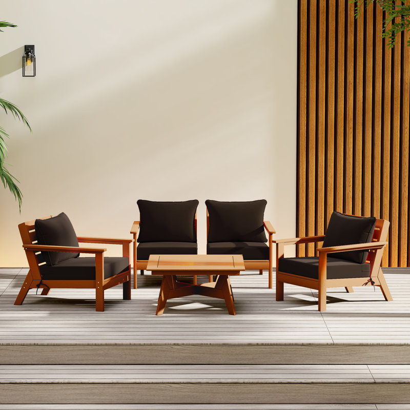 5-Piece Deep Seating Set, Teak, Brown