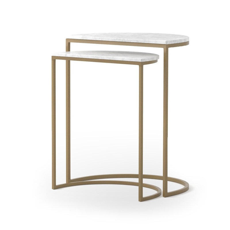 Ane Marble Nesting End Table, White Marble, Gold