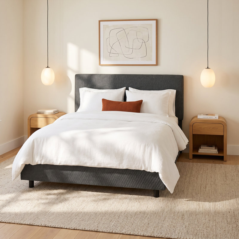 Lit tapissier Atoll, Tweed Sustain bleu marine Milsap, Complète