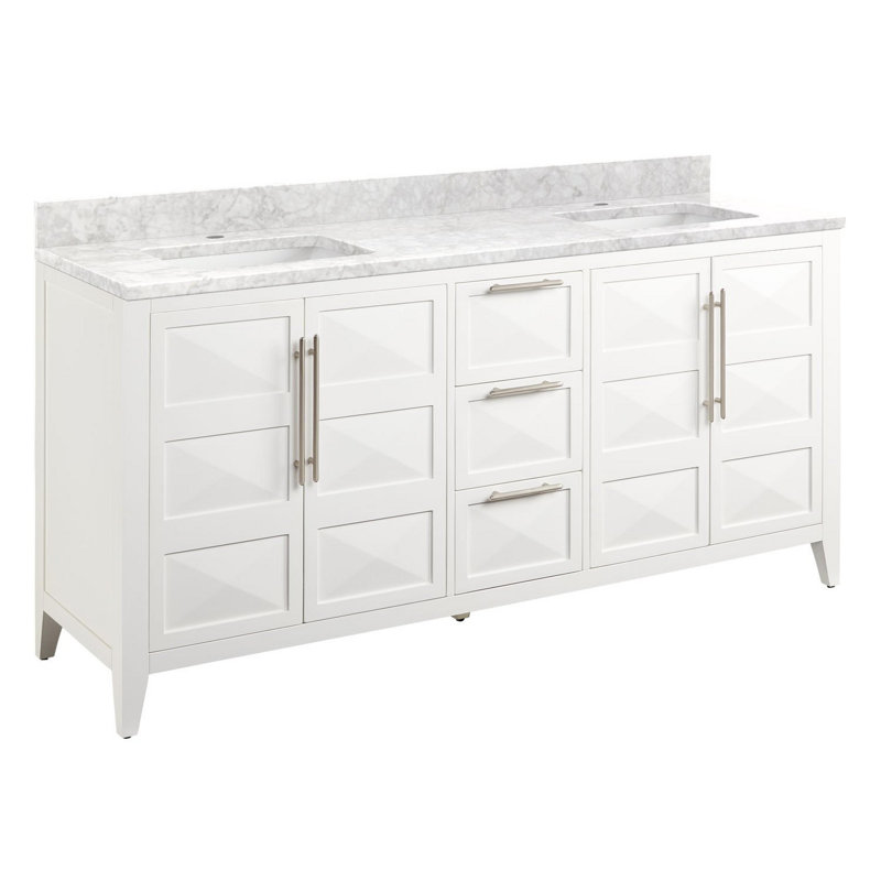 72" Holmesdale Vanity with Rectangular Undermount Sinks, Carrara Marble, Bright White, Single-Hole