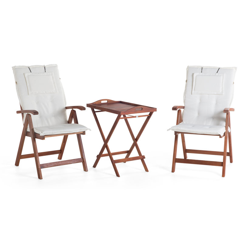Cana 2 - Person Acacia Patio Dining Set with Rectangular Table , Cushions Included, Beige, Brown