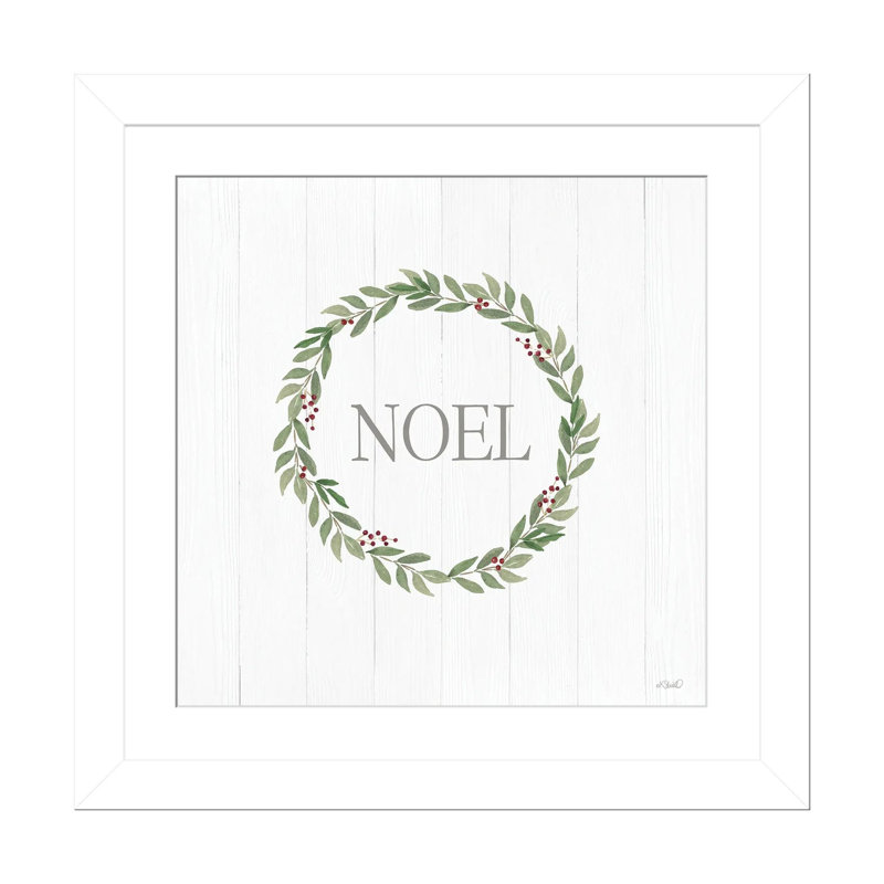 Couronne de Noël - reproduction d'art murale - papier d'art encadré, H 24 po x l 24 po, Blanc
