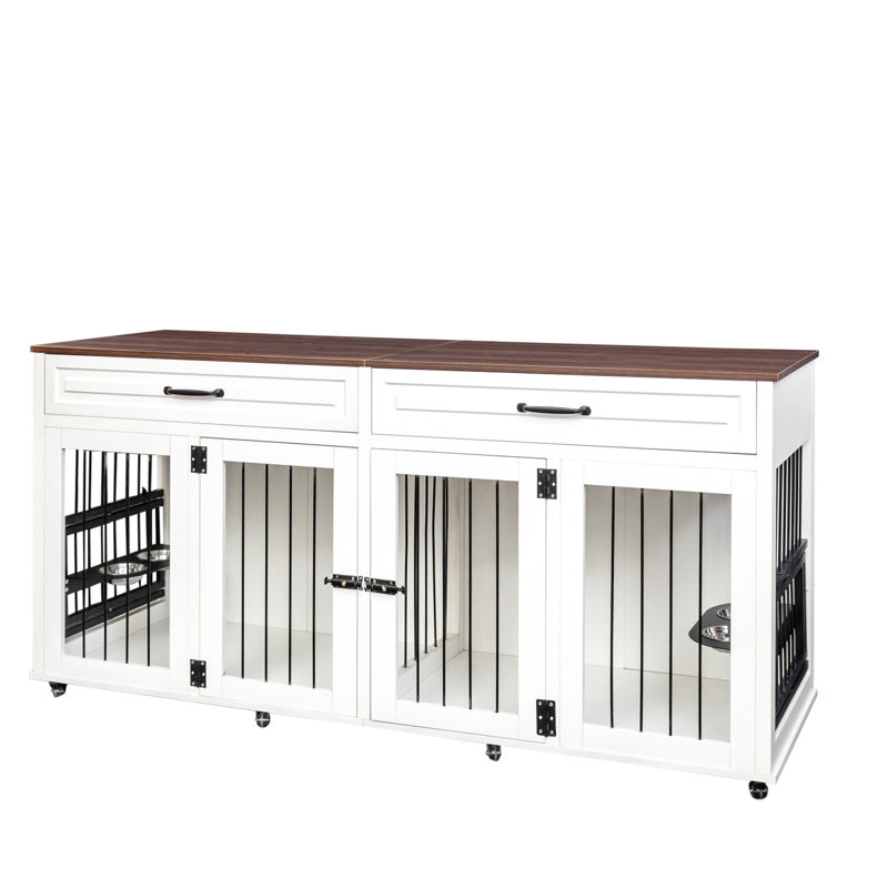 Cage pour chien robuste pour chiens de taille moyenne à grande - Maison pour animaux à double porte en bois avec tiroirs