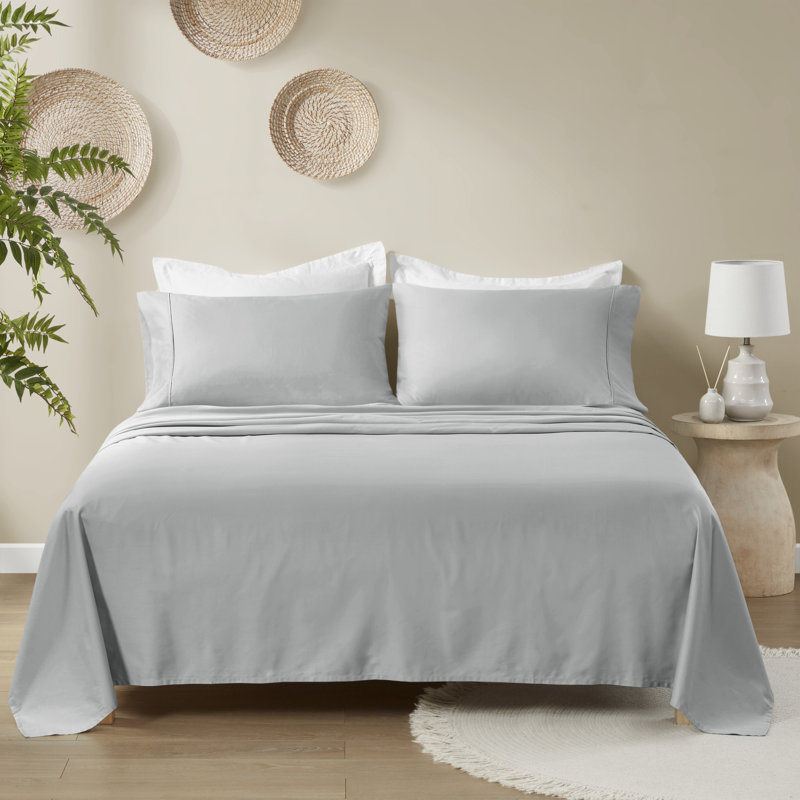 Ensemble de draps pour grand lit 4 pièces 300 fils en coton biologique 300 fils Farwell, Grand, Gris