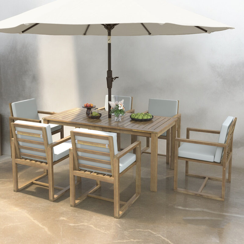 Ensemble repas d'extérieur pour 6 personnes avec coussins Hermoth, Brun