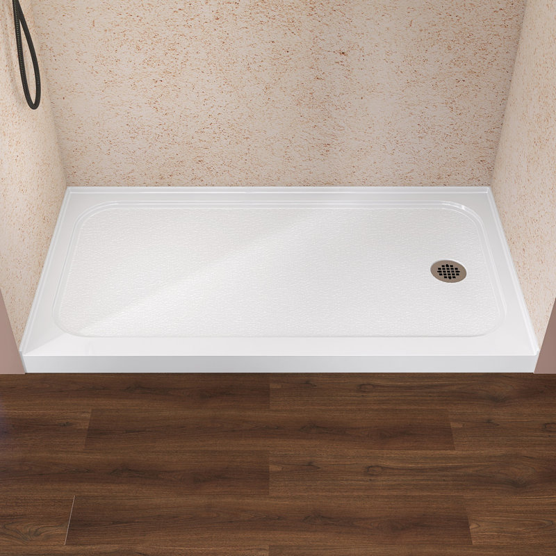 60 In. X 32 In. Acrylic Single Threshold Shower Base Alcove Floor Rectangular Shower Pan Base With Center Drain In White