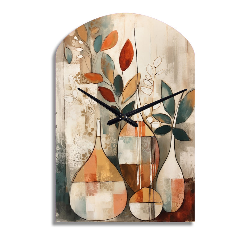 Vert et beige canalisant les vibrations bohémiennes - horloge asymétrique en métal Boho, Grand