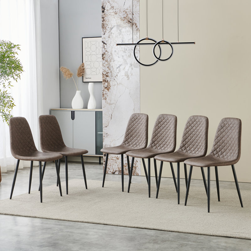 Wayland Modern Upholstered Faux Leather Dining Chair, Brown, Black, 6