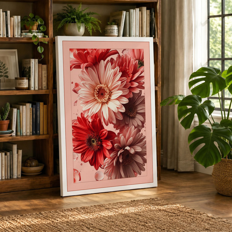 Gerbera Abundance Botanical - Wrapped Canvas, 30x20 - 76.2 x 50.8 cm, Terracotta Border