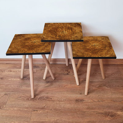 Modern Nesting Table Set (3 Pieces), Scandinavian Design, Brown | 100% MDF with Beech Wood Legs | Large Table: 13.8 x 20.5 x 13.8 in, Medium: 13.8 x 18.5 x 13.8 in, Small: 13.8 x 16.5 x 13.8 in | Stylish & Space-Saving Solution