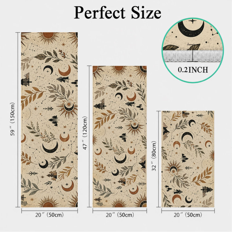 Botanical Moon Non-Slip Washable Kitchen Mats
