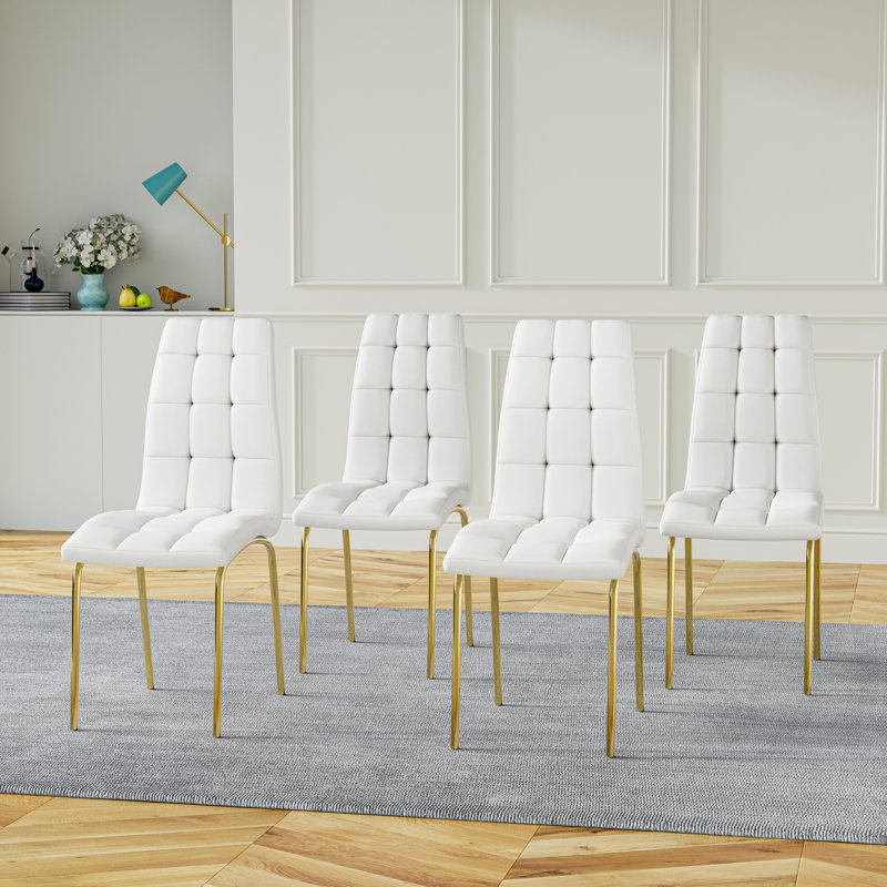 5 - Piece Pedestal Dining Set, White/White/Gold