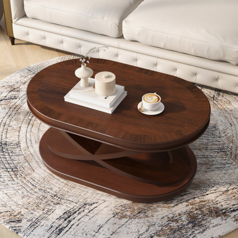 Table basse ovale en bois de 44 pouces avec base en forme de X, table de cocktail avec rangement ouvert, table de centre de canapé pour le salon, bureau à domicile
