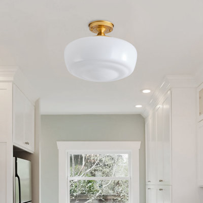Plafonnier rond 1 lumière en fer blanc laiteux à intensité variable