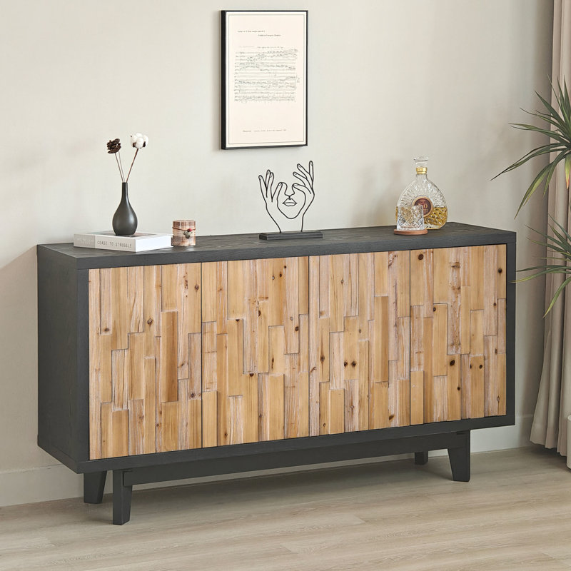 Armoire rustique texturée - 4 portes, portes en bois naturel de conception géométrique pour un grand espace de rangement