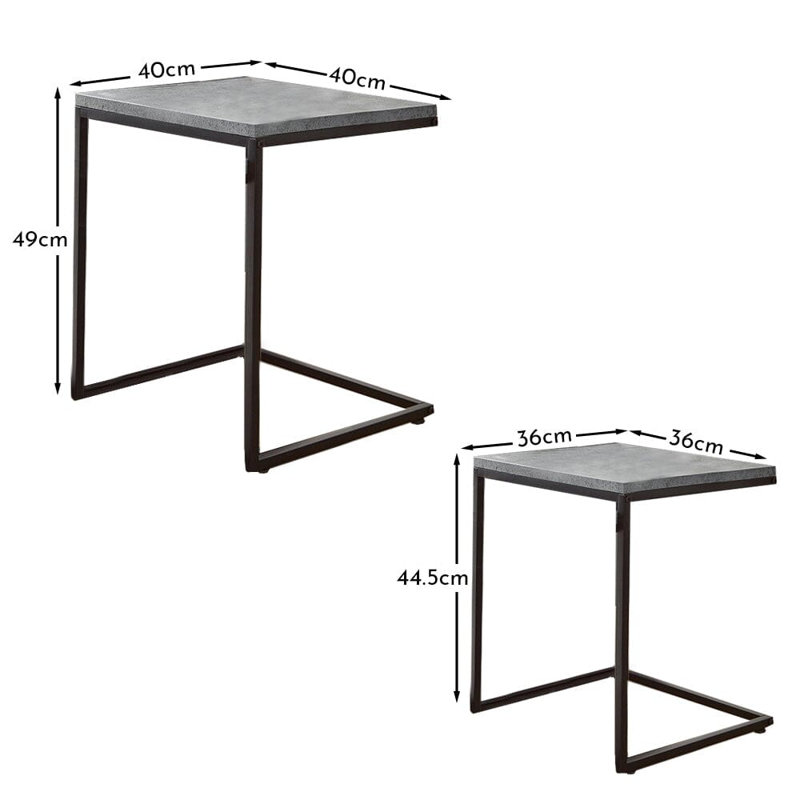 Kalyssa Frame Nesting Tables, Grey Concrete, Matte Black