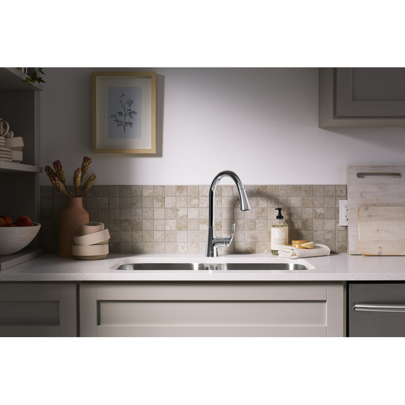 Valton Pull Down Single Handle Kitchen Faucet with MasterClean and Side Spray, Polished Chrome