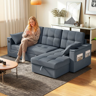 Canapé-lit, canapé-lit escamotable avec ports USB, rangement pour chaise longue