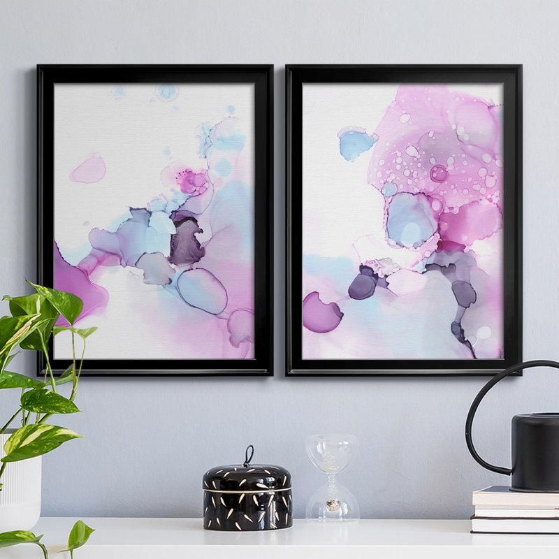 «Fluid Magenta III», ensemble de 2 peintures sur toile encadrées, H 36,5 po x l 53 po x P 1 po, Cadre noir