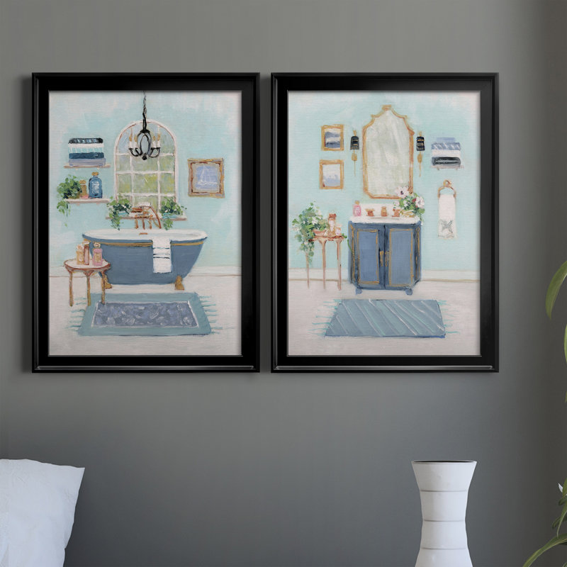 «Blue Bath I», ensemble de 2 peintures sur toile encadrées, Noir, H 18,5 po x l 49 po x P 1,5 po