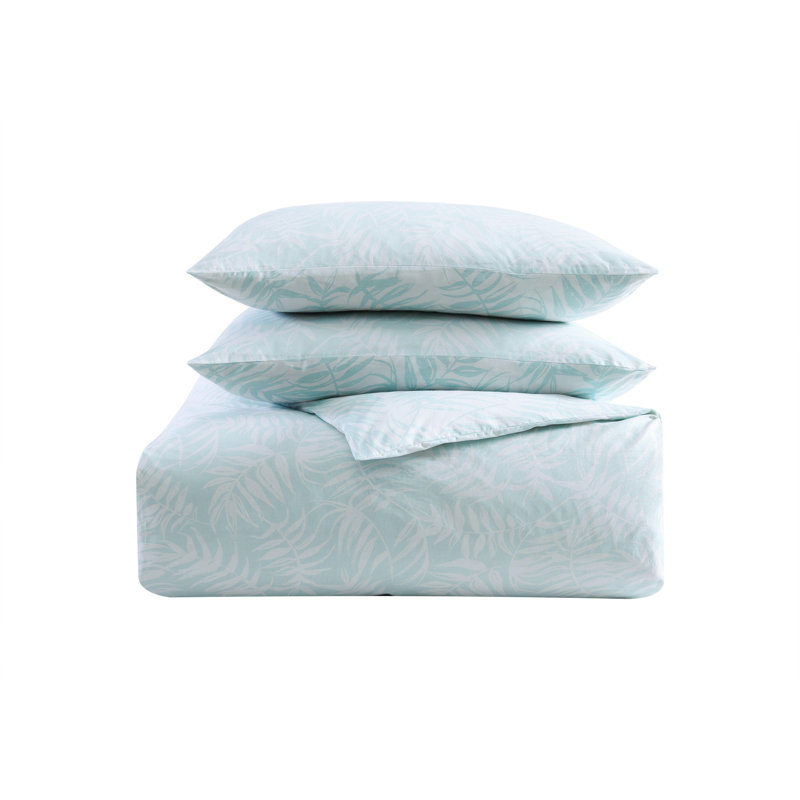 Art of Palms Cotton Comforter Set, Queen Comforter + 2 Standard Shams, Blue Floral