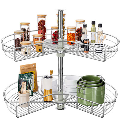 Mint Pantry 31-Inch Kidney Shaped Chrome Pie Cut 2-Shelf Lazy Susan Corner Organizer For Kitchen Cabinet Blind Corner Storage