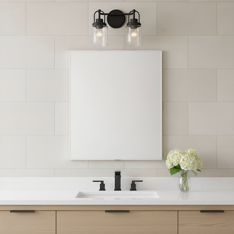 Amiliano Bathroom Bedroom Wall Fixture With Clear Shade, 10.5" H x 14" W x 6.75" D, Midnight Black, 2 Lights