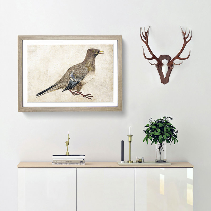 Pigeon by Katsushika Hokusai - Picture Frame Painting Print, 48cm H x 65cm W x 2cm D, Oak Framed