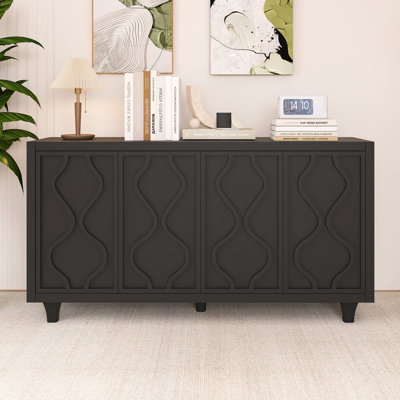59.60 Inch Wood Sideboard With Embossed Curved Doors