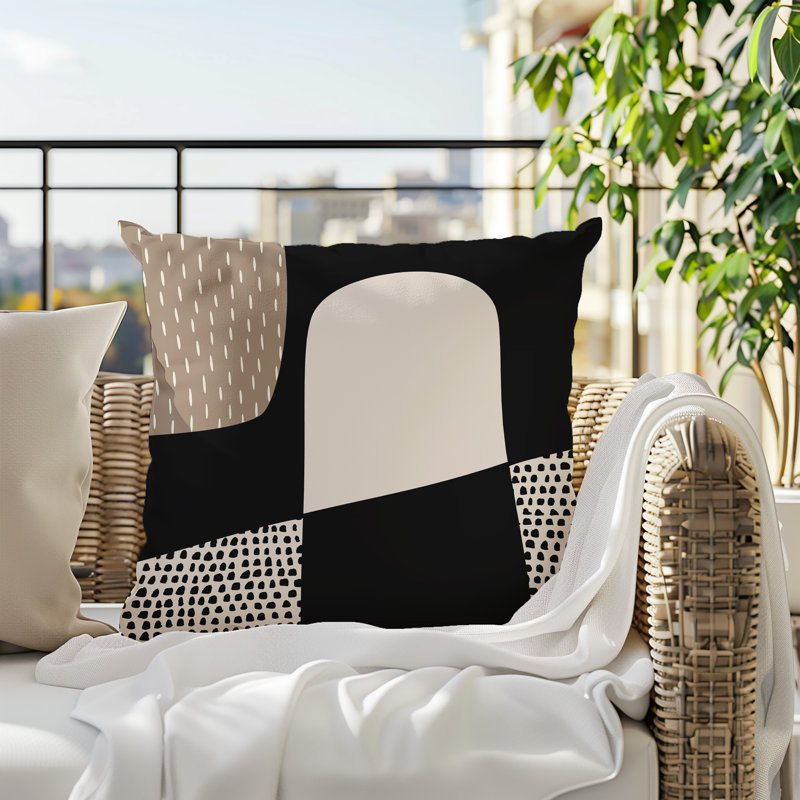 Coussin carré intérieur / extérieur pia, H 15 po x l 15 po, Beige / noir / blanc cassé